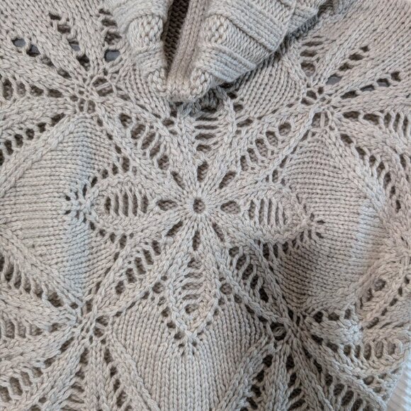 Moda International Chunky Wool Blend Sweater Crochet Turtleneck Neutral Medium - Picture 8 of 10
